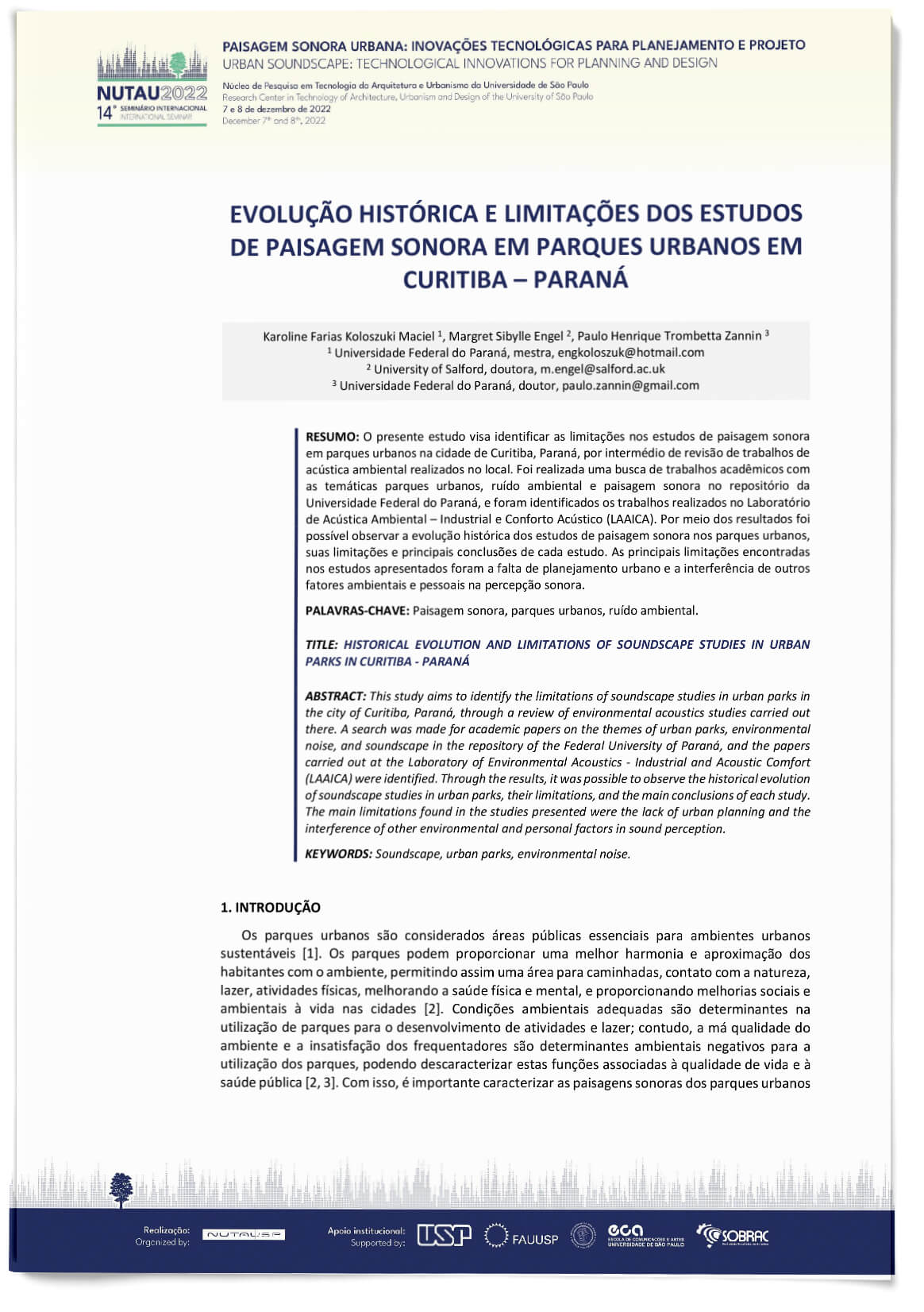 Evolução histórica e limitações dos estudos de paisagem sonora em parques urbanos em Curitiba – Paraná