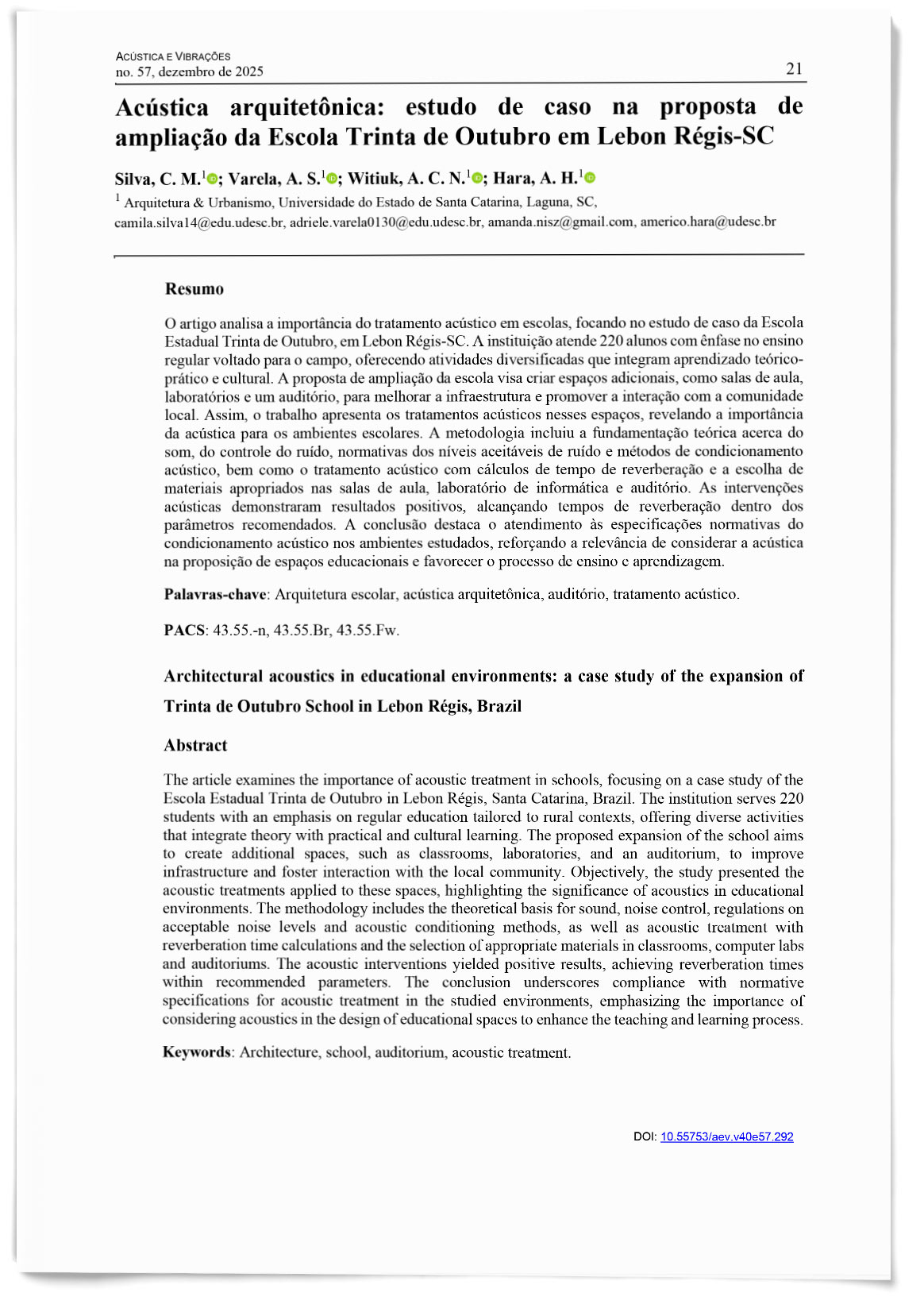 Acústica arquitetônica: estudo de caso na proposta de ampliação da Escola Trinta de Outubro em Lebon Régis-SC