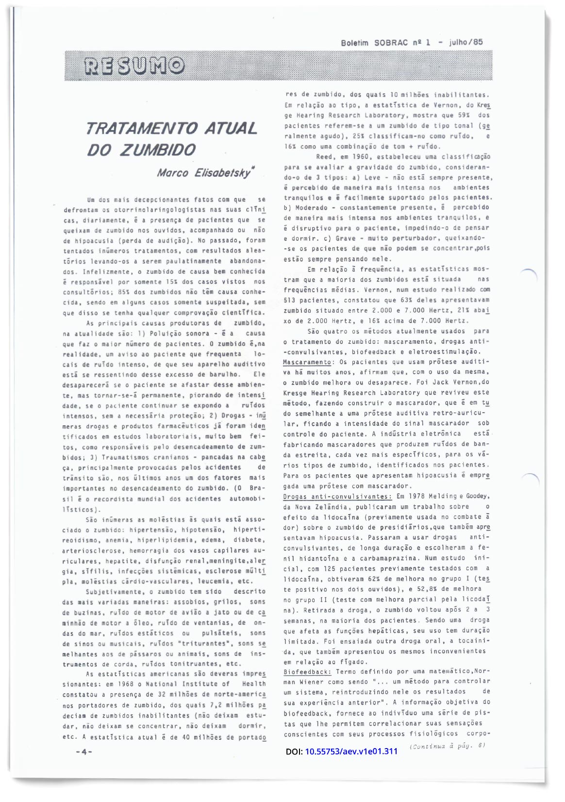 Tratamento atual de zumbido