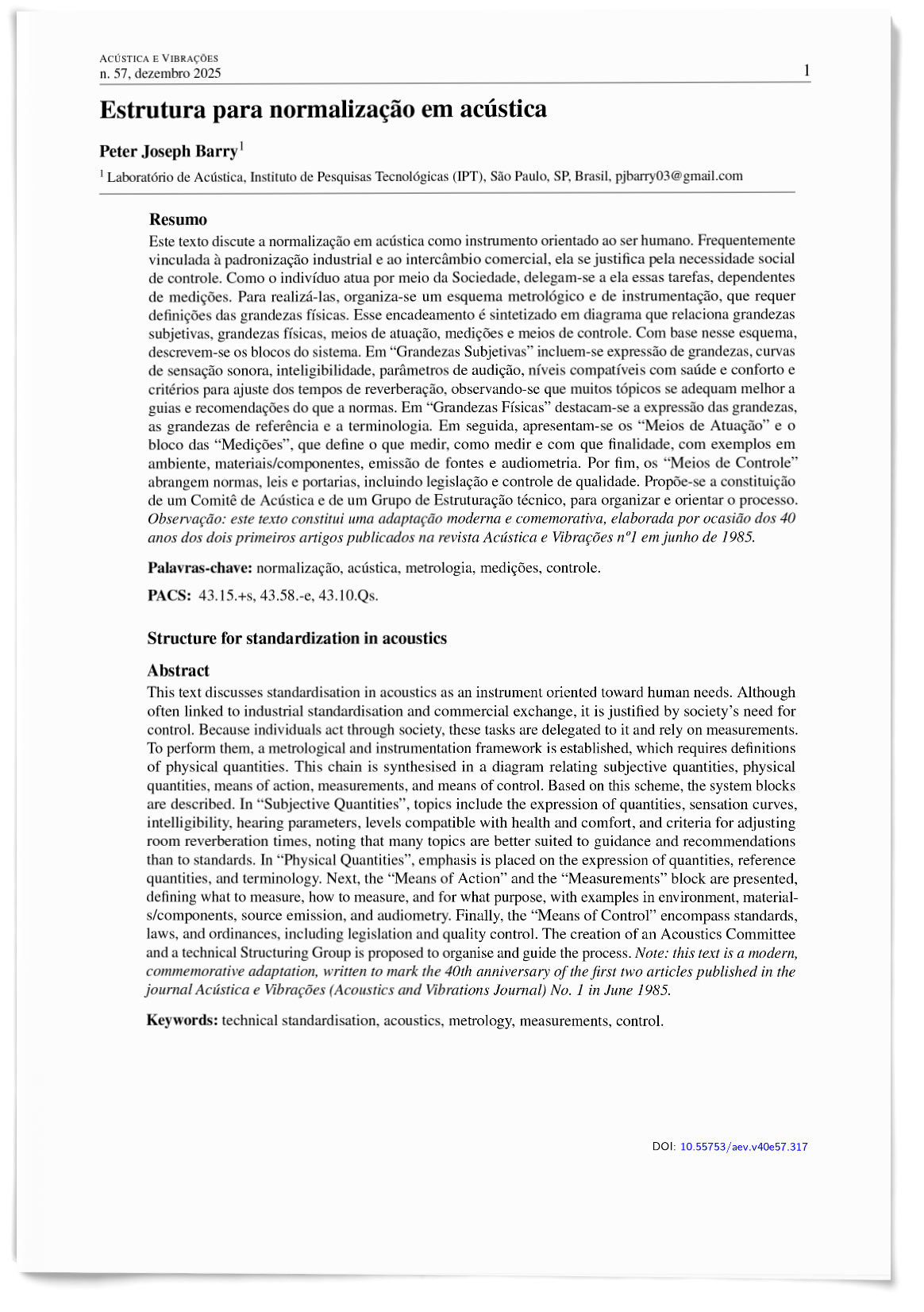 Estrutura para normalização em acústica