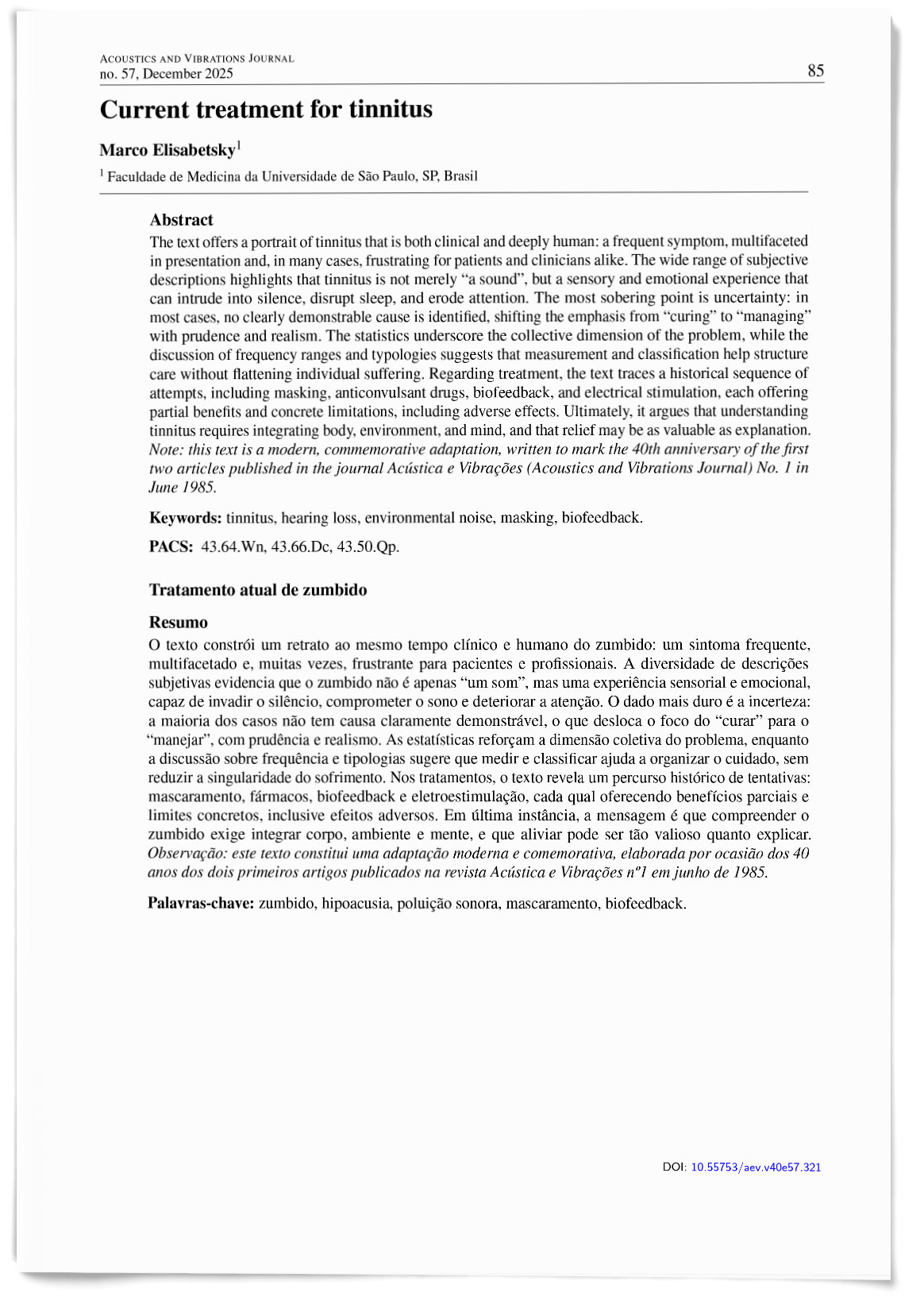 Current treatment for tinnitus