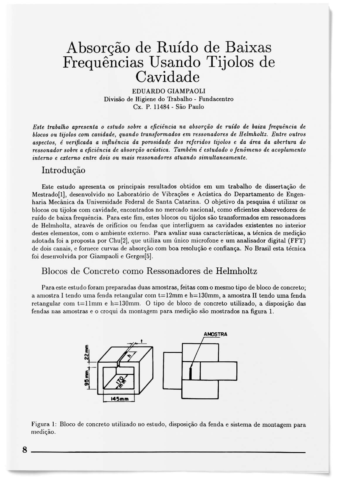 Capa - Absorção de Ruído de Baixas Frequeências Usando Tijolos de Cavidade