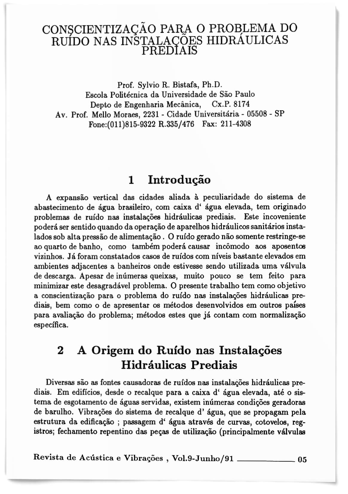 Capa - Conscientização para o problema do ruído nas instalações hidráulicas prediais (Acústica e Vibrações 09)