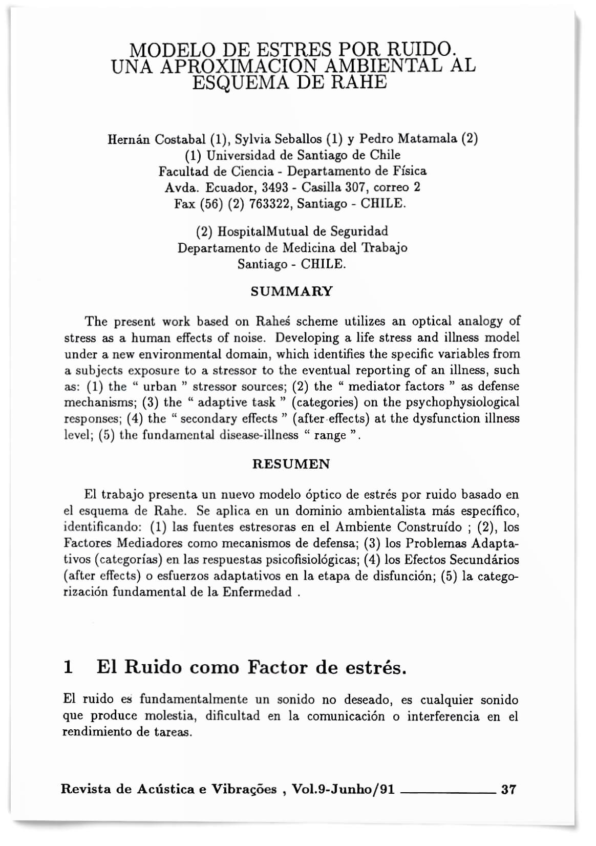 Capa - Modelo de estres por ruido. Una aproximacion ambiental al esquema de Rahe